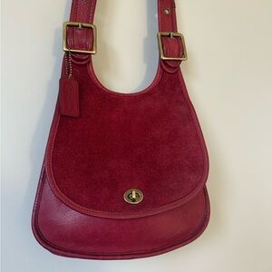 Vintage Coach Red 90’s Berkley Suede 9014 Leather Crossbody Crescent Bag